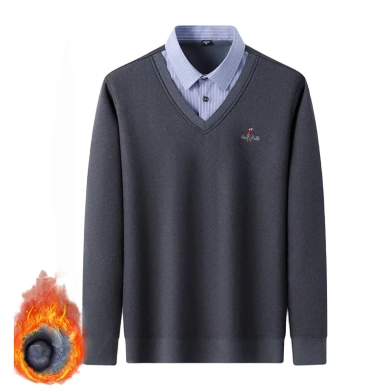 Zimowy ciepły komplet wakacyjny, dwuczęściowy, męski, pluszowy, gruby, z długim rękawem, modny, odporny na zimno, bluzki, streetwearowe koszule.