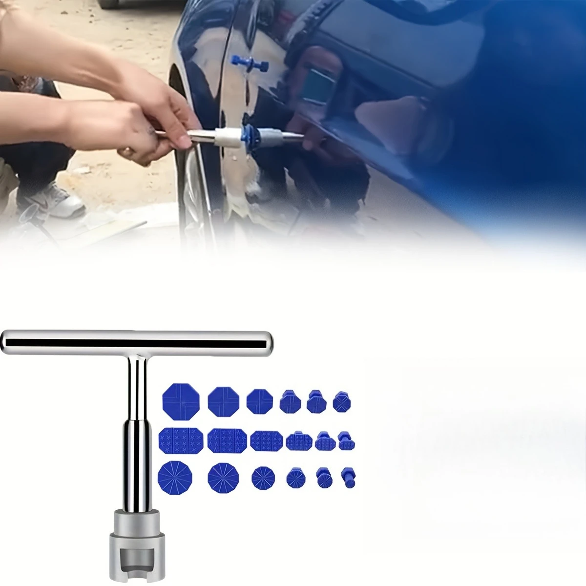 18Pcs Car Dent Repair Tool Set, T‑Handle Puller and Matching Plastic Glue Tabs, Practical Universal Auto Body Dent Supplies