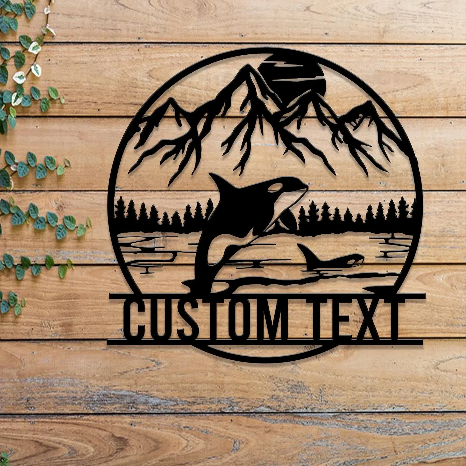 Custom Mountain Orca Metal Sign Personalized Whale Wall Art Ocean Wildlife Decor Rustic Cabin & Outdoor Decor