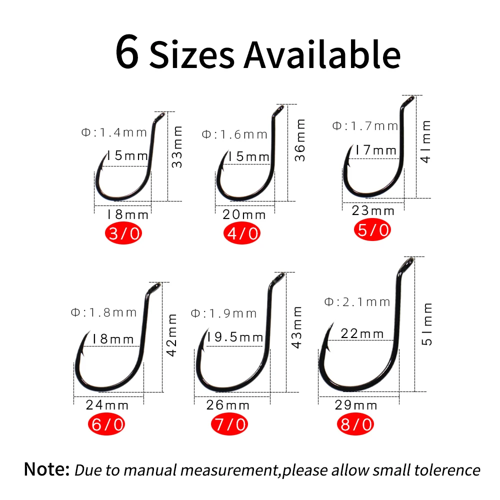 Elllv-Alto Carbono Aço Polvo Bico Gancho, Offset Fish Hooks, Níquel Preto ou Vermelho, Pesca de Água Salgada, 2 #, 3, 4, 0, 5, 6, 7, 8, 0, PCes 20