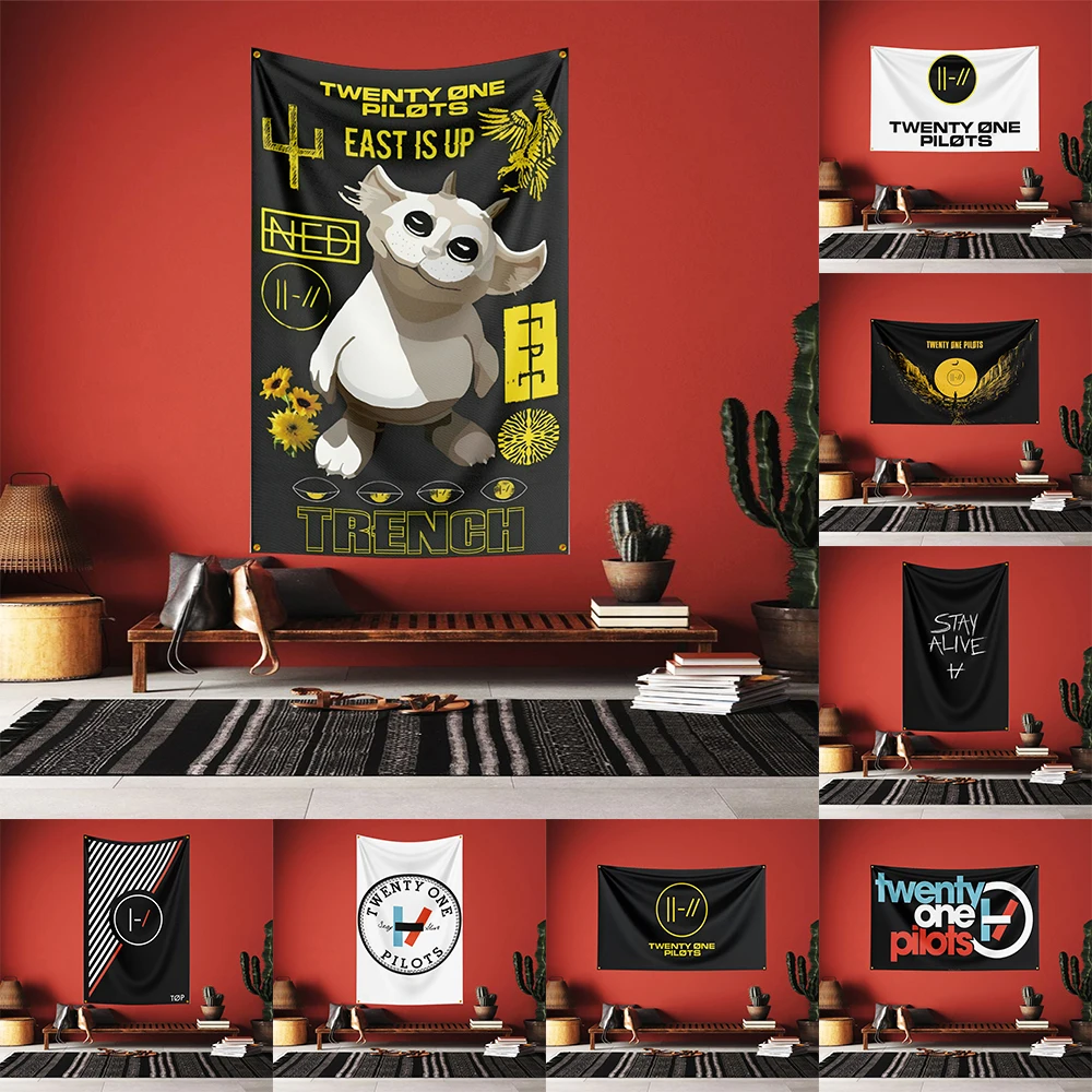 

90X150 3x5 FT Twenty One Pilots Flag Polyester Digital Printing Banner For Garage or Out door Decoration