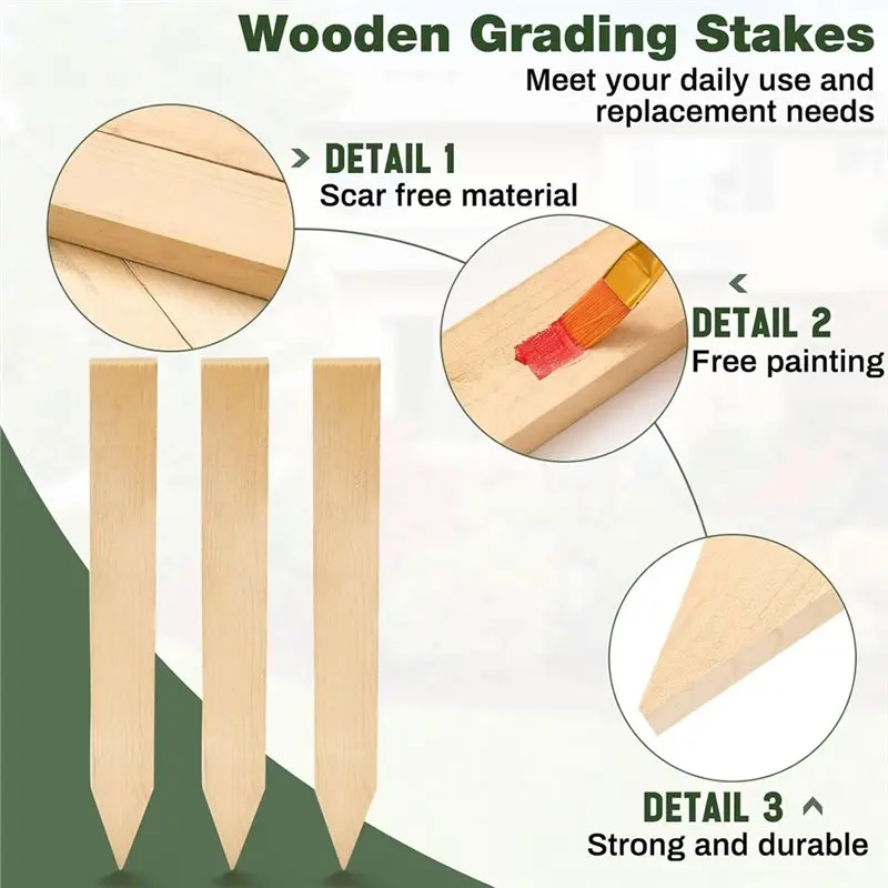 PORK-Garden Stakes Wooden 20 Pieces 11.4 Inch Grade And Survey Markers For Plant Support And Land Boundary Definition