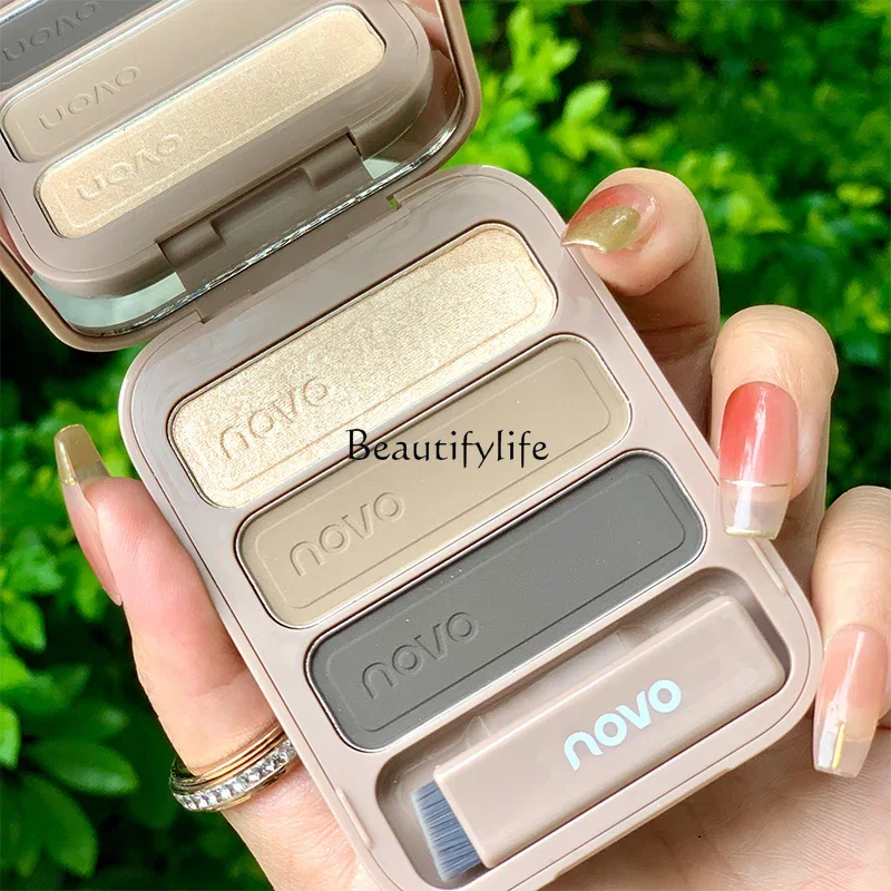 Three-Dimensional Tri-Color Eyebrow Powder Waterproof Sweatproof Fadeless Eyebrow Powder Nose Shadow Highlight Three-in-One