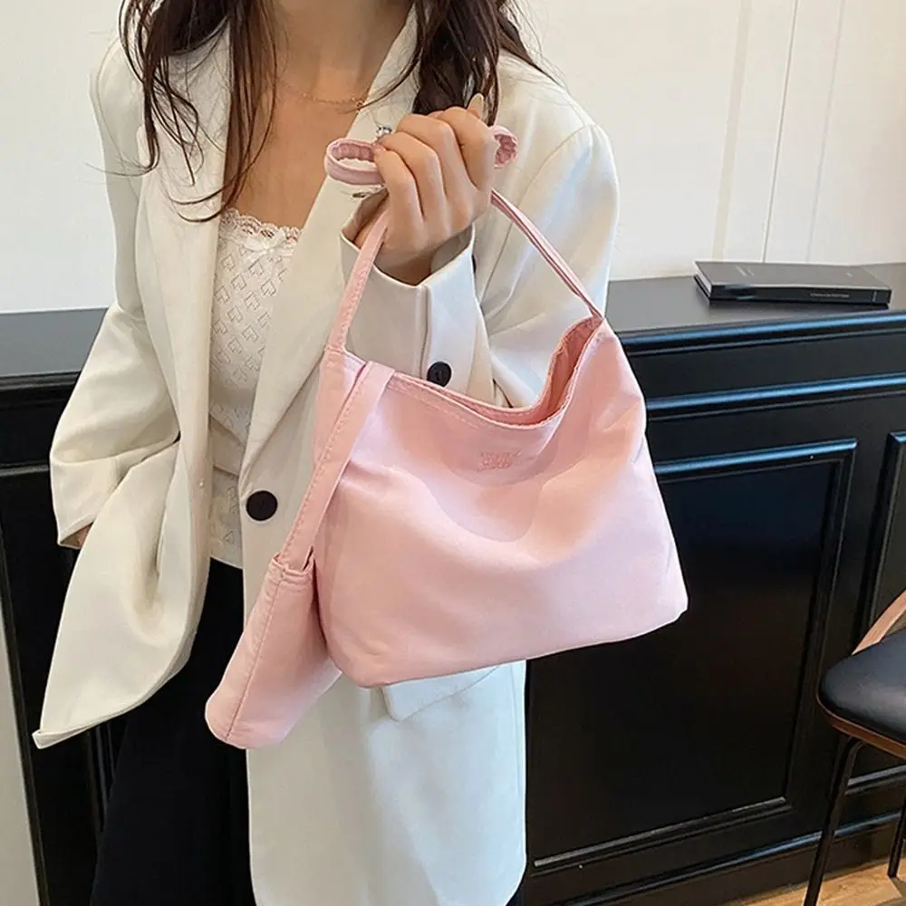 Korean Style Nylon Tote Bag Handbag Pure Color Embroidery Letter Underarm Bag All-match Large Capacity Cloth Shoulder Bag Women