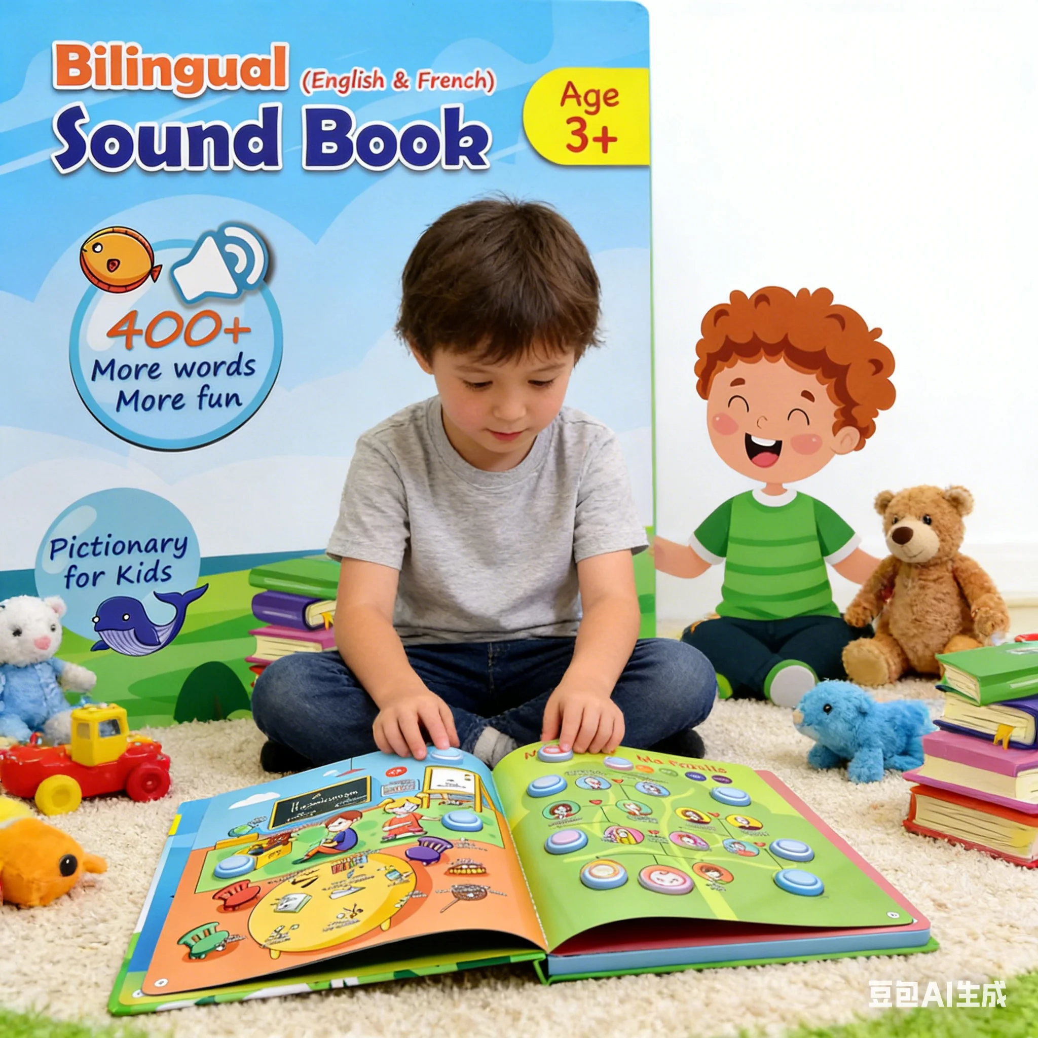 프랑스어 영어 이중 언어 사운드 북 학습기 터치 전자책 프랑스어 영어 어린이 전자책 말하는 교육용 장난감