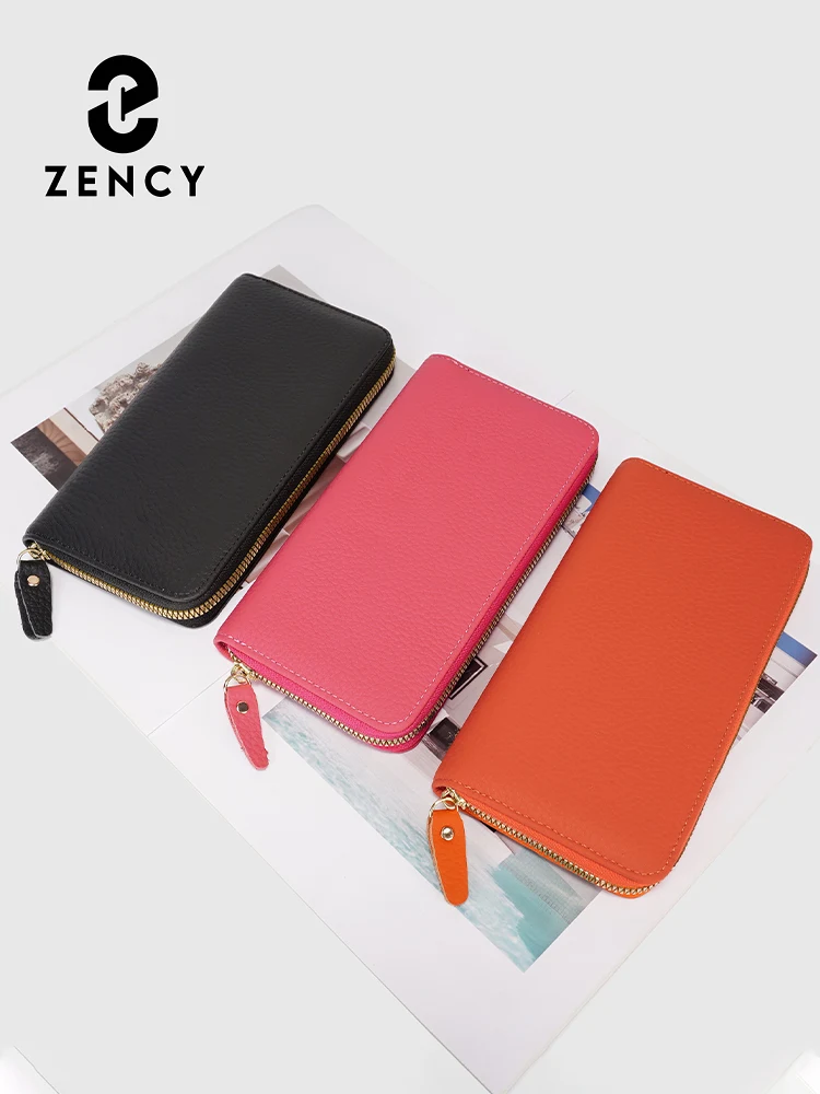 

Zency 8 Solid Color Women's Wallet Cowhide Leather Clutch Fashion Large Capacity Multi Card Slot Coin Purse With Zipper Purple