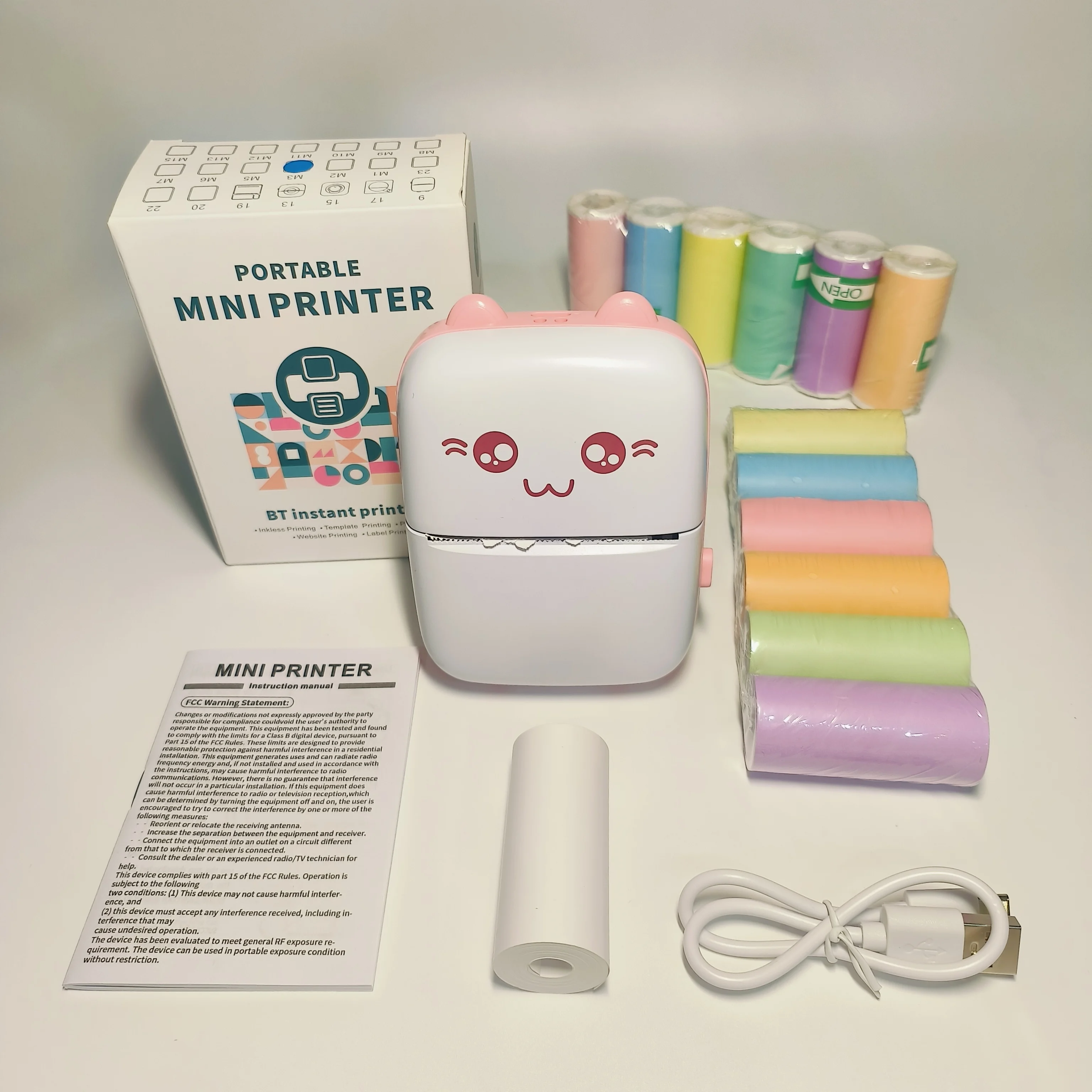 

Portable Wireless Mini Thermal Pocket Printer with 6 Rolls Color Stickers & 6 Rolls Color Paper, for Travel & Home Use, Supports