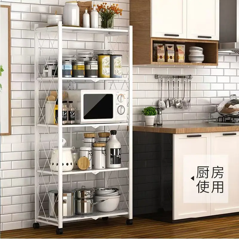custom. [Store Hot Sale] No-Installation Kitchen Folding Storage Rack Multi-Layer Floor-Standing Organizer Trolley Microwave Ove