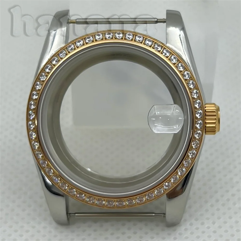 Корпус из сапфирового стекла серебристого/золотого/розового золота 36/39 мм Корпус с бриллиантами подходит для механизмов NH34 NH35A NH36 NH38 NH39 NH70 NH72 PT5000