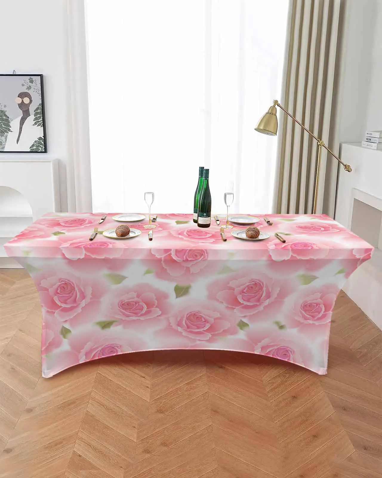 Pink Flower Roses Texture Table Skirt Wedding Decoration Home Birthday Party Table Skirt Dessert Table Cover Home Decor