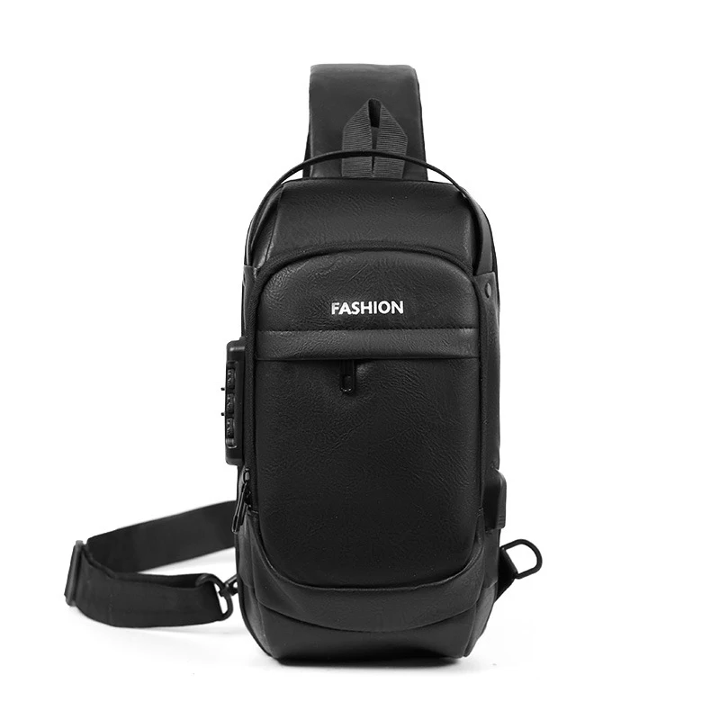 NewpuMen's Chest Bag with Anti-Theft Combination LockUSBCharging port trendy motorcycle crossbody bag