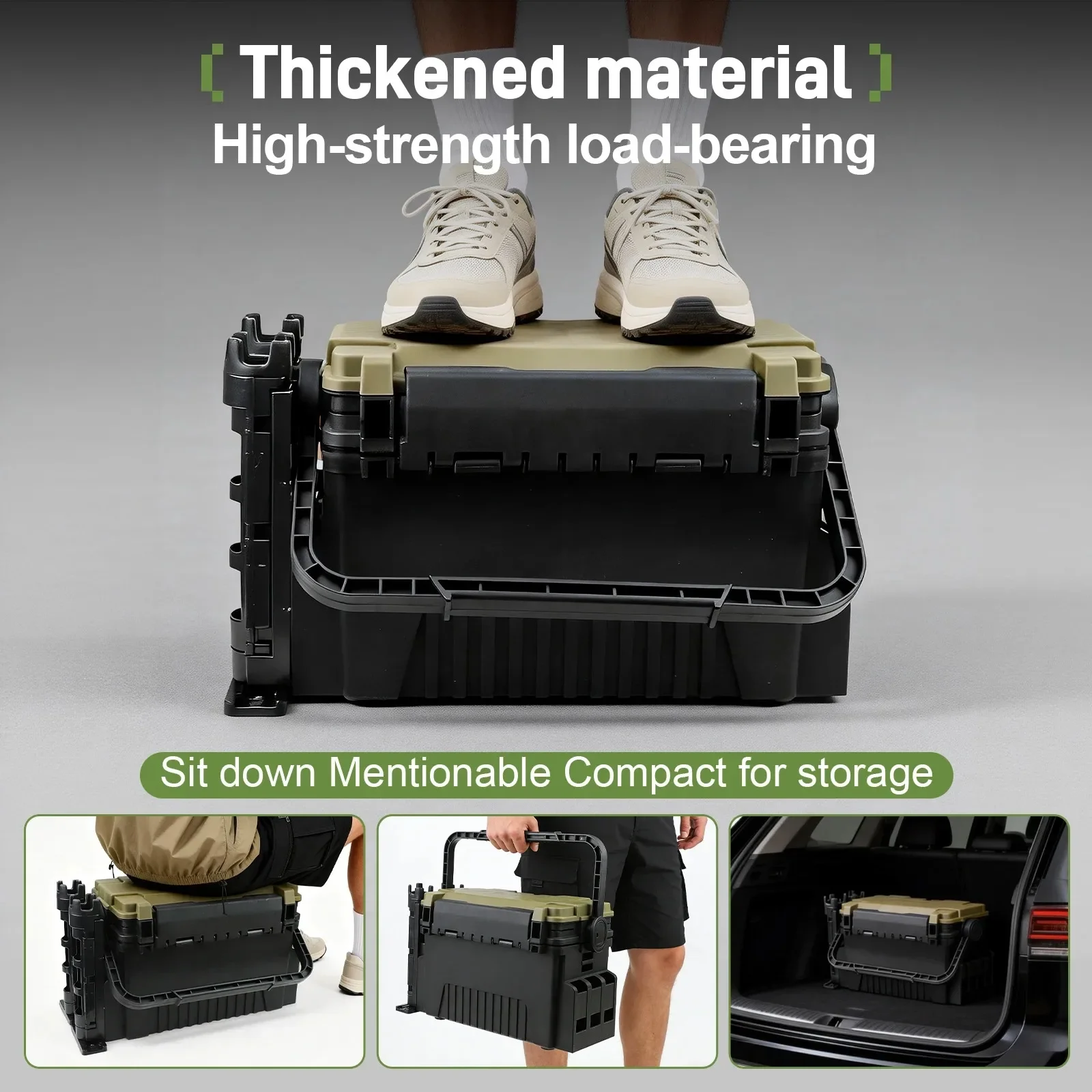 Large Capacity Tackle Fishing Box Seat Portable Double Layer Lure Storage Organizer Case with Rod Holder Heavy Duty Fishing Box