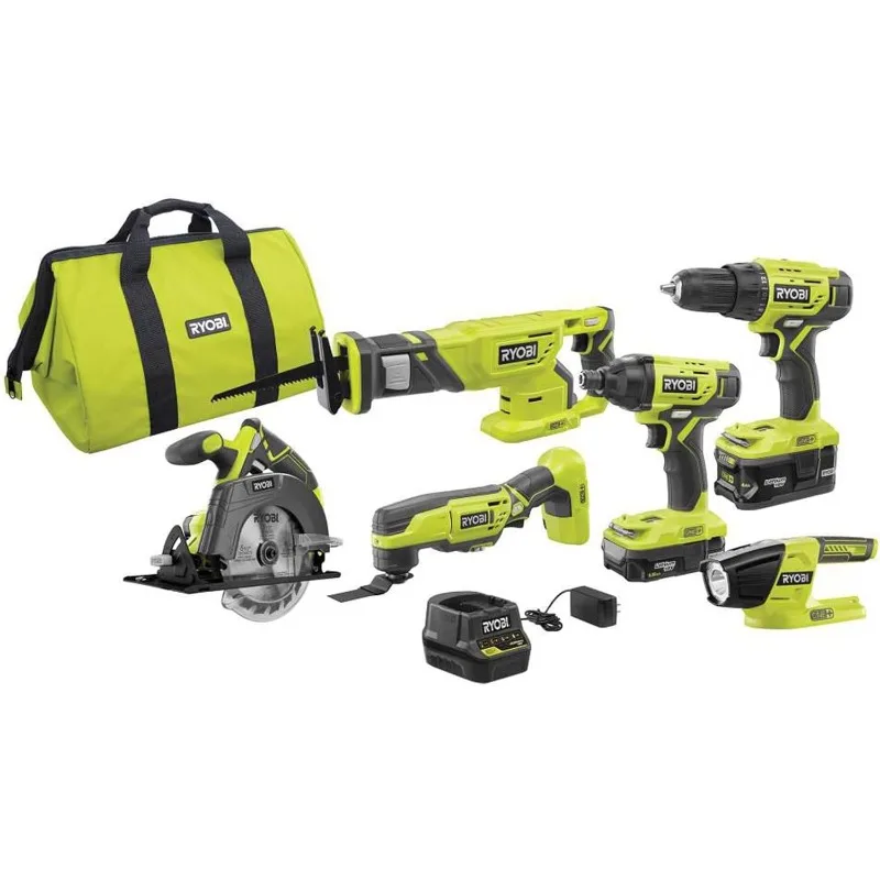 

RYOBI P1819 18V One+ Lithium Ion Combo Kit (6 Tools: Drill/Driver, Impact Driver, Reciprocating Saw, Circular Saw, Multi-Tool, )