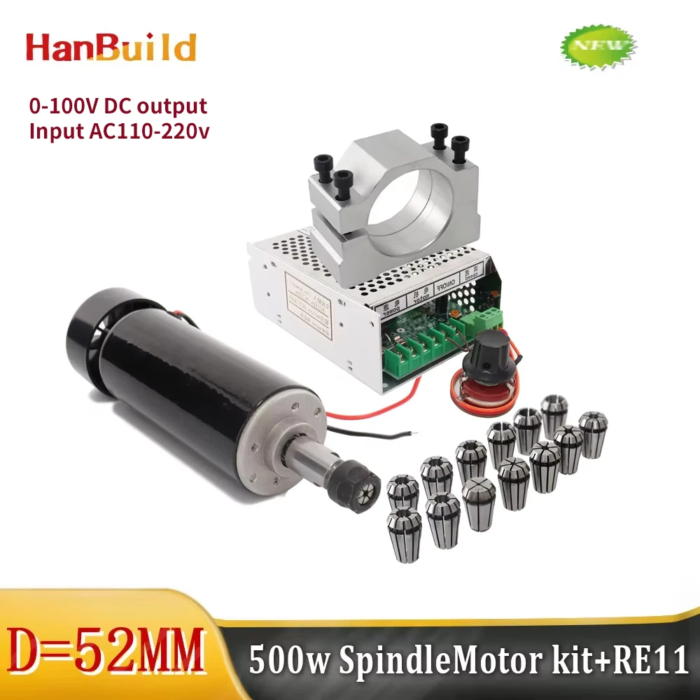 Air Cooled 0.5KW Milling Machine Motor + Spindle Converter + Clamp  ER11 Chuck 500W Power Supply Speed Governor For DIY CNC 4.9