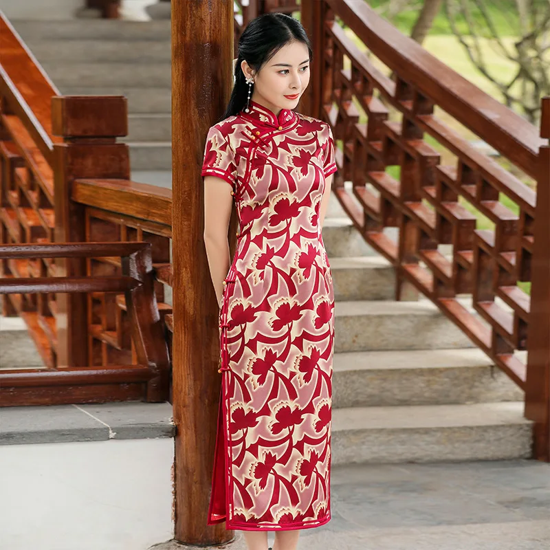 High Quality Real Silk Cheongsam Qipao Women's Clothing Dress Heavy Industry Composite High-End Boutique Festive Bilateral