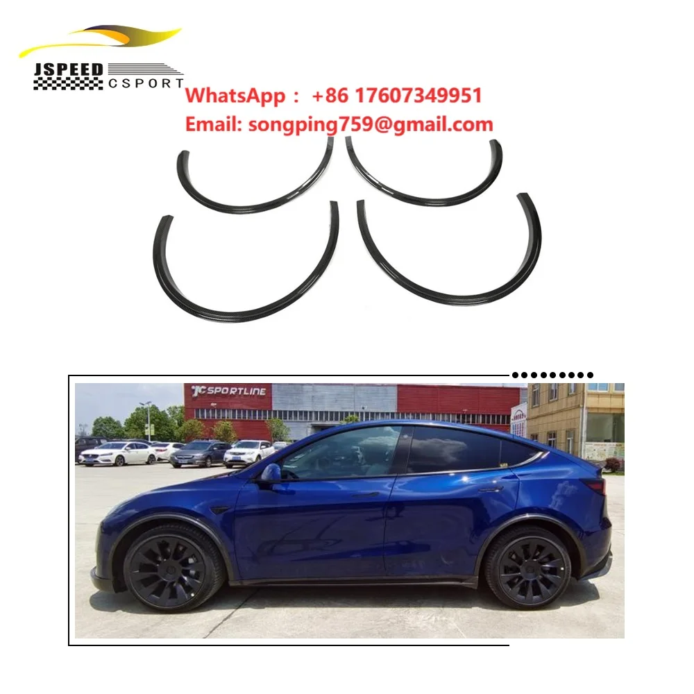 Dry Carbon Fiber Car Wheel Eyebrow Arch Trim Lips Fender Flares Protector for Tesla Model Y 2019-2021