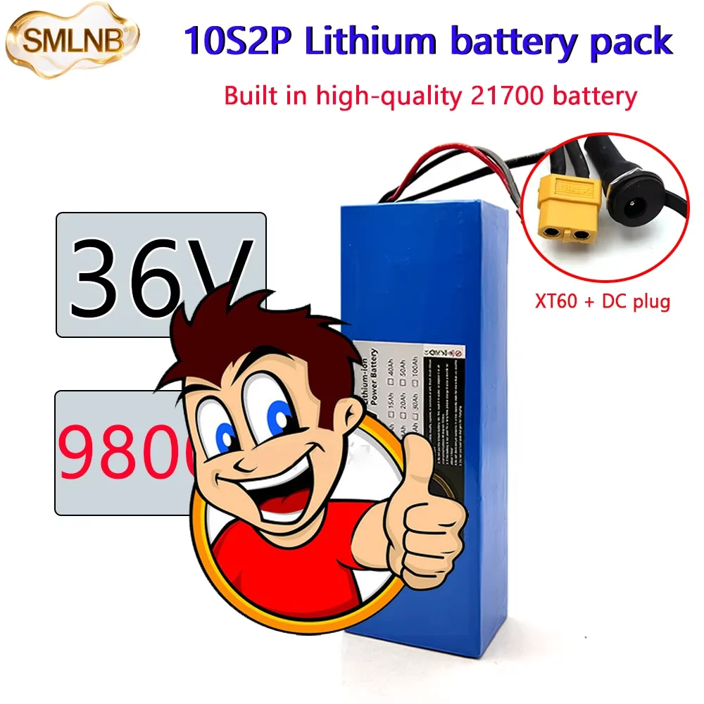 

21700 Lithium Battery Pack 10S2P Rechargeable Battery 36V 9800mAh Built in BMS For fishing bicycle Large Capacity Batteries