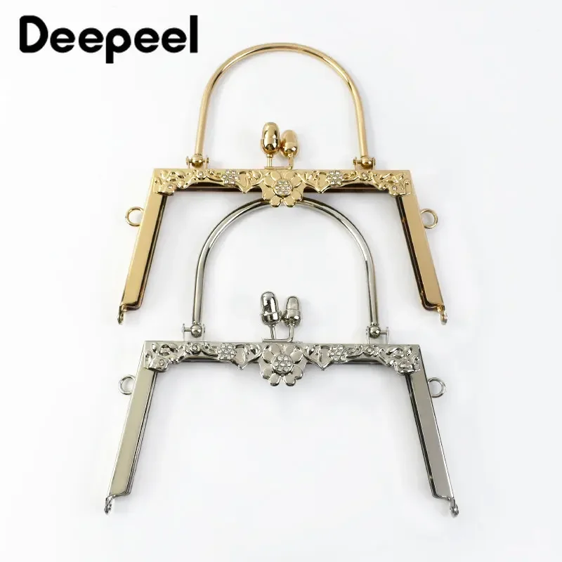 

Deepeel 18cm Handbag Metal Handle Flower Purse Frame Sewing Brackets Kit Gold Silver Kiss Clasp Handles for Making Bag Accessory