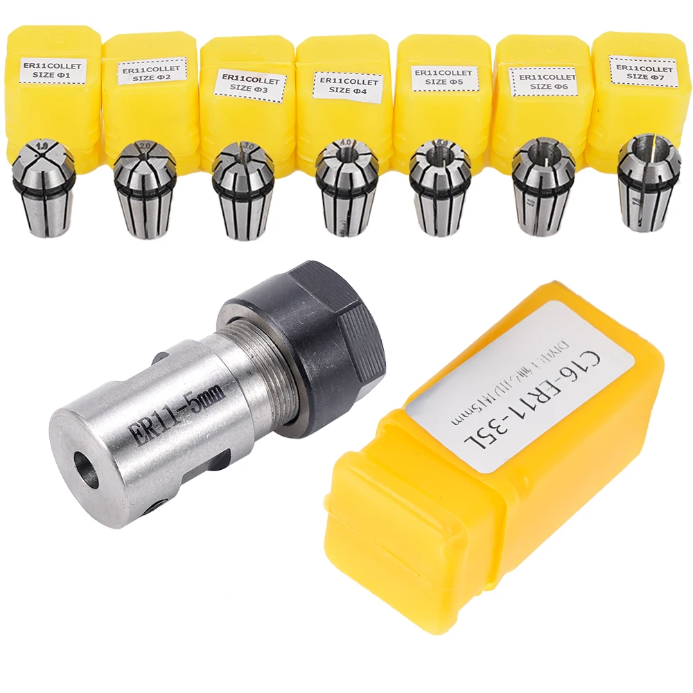 8 개/대 ER11A 5mm 스핀들 모터 척 연장로드 밀링 스프링 척 척 샤프트 시트 CNC 선반 조각 + 1-7mm ER11