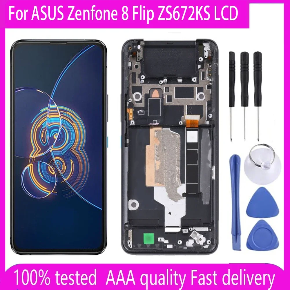 

Super AMOLED 6,67 "для ASUS Zenfone 8 Flip ZS672KS ЖК-дисплей с цифровым преобразователем сенсорного экрана в сборе для ASUS ZS672KS I004D ЖК-дисплей Замена