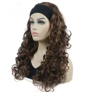 Women's Wig 3/4 Half With Black Headband Long Curly Synthetic Daily Use Wig 22in