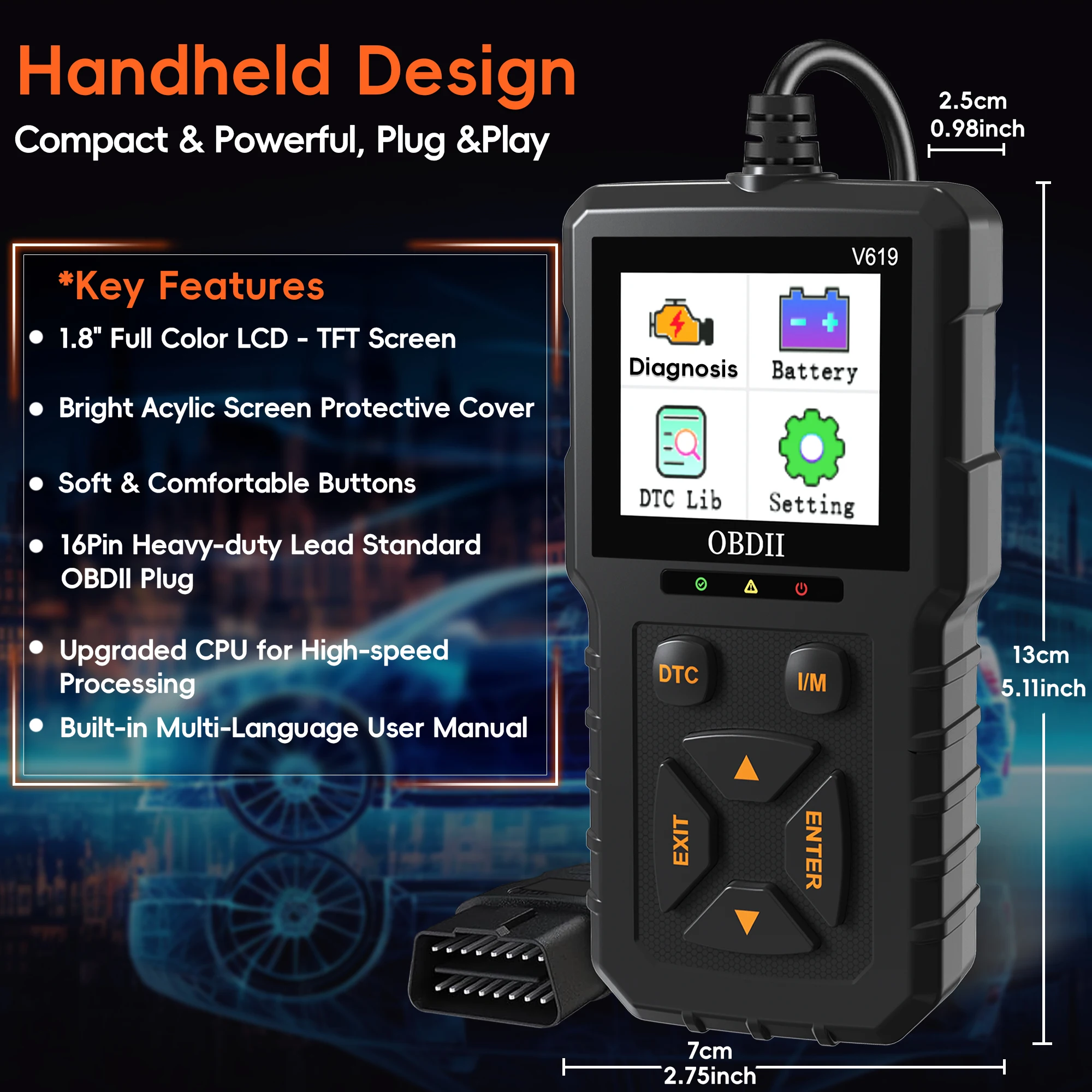 OBD2 Scanner Diagnostic Tool - Check Engine Light Code Reader, Reset Function, Data Stream, I/M Readiness, Full Features