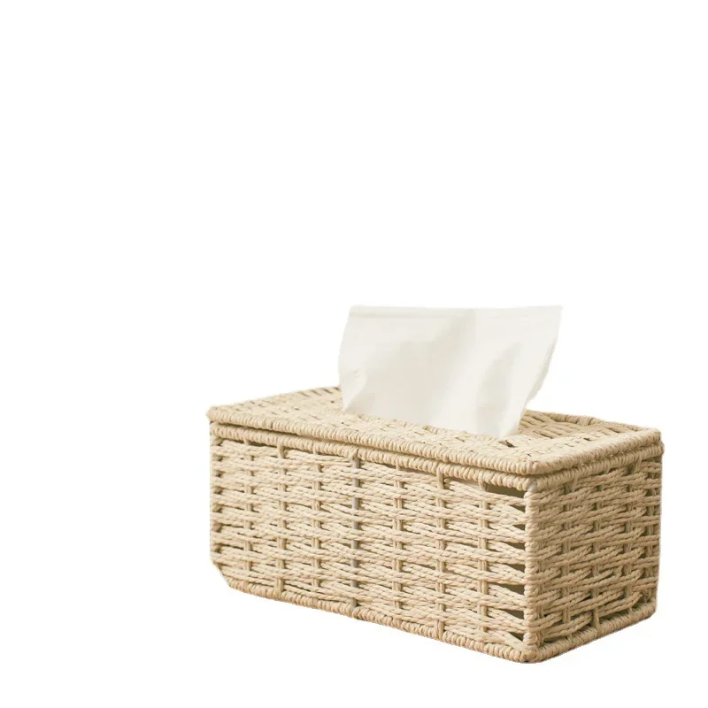 Rattan Tissue Box Vintage Napkin Holder Case Clutter Storage Container Cover Living Room Desk Decoration