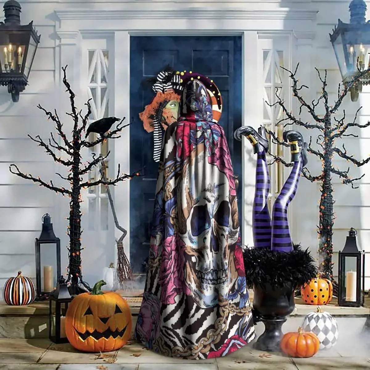 Adulto vampiro capa com capuz robe dia dos mortos vintage glamourosa ilustração halloween comprimento total cosplay