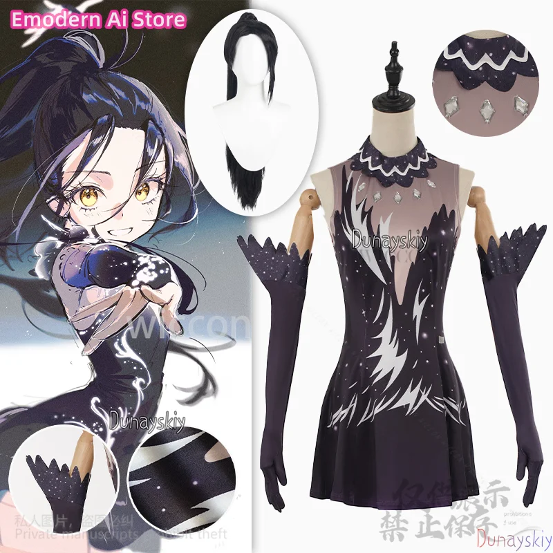 

Kamisaki Hikaru Medalist 코스프레 Anime Costume Skating Outfit Dress Gloves Dancing Clothes Sexy Kawaii Jirai Kei Wigs Customized