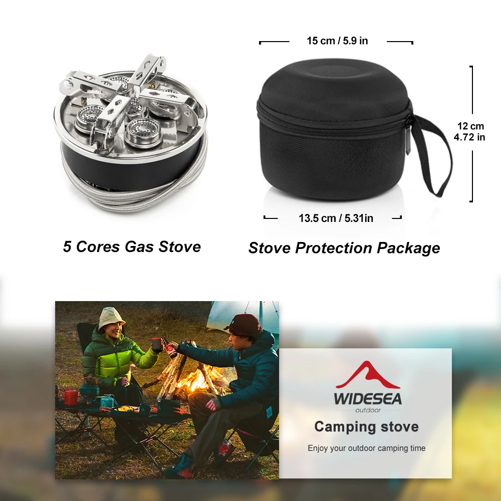 Widesea Camping 5in1 Gas Stove Outdoor Big Power Burner Portable Folding Furnace Picnic Equipment Cooking Hiking Supplies