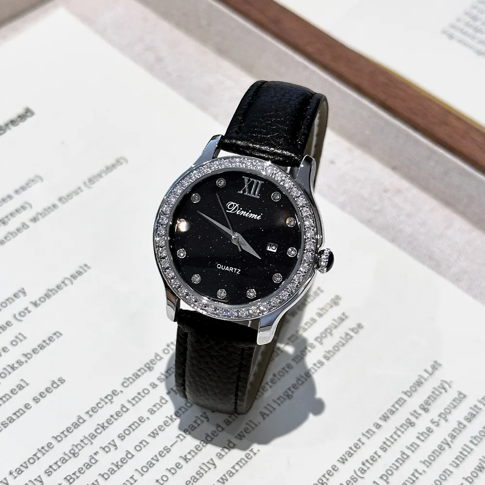 A sophisticatedand stylishwomen's watchwith a starry sky dial and leather strap A perfect gift for womenespecially for birthdays