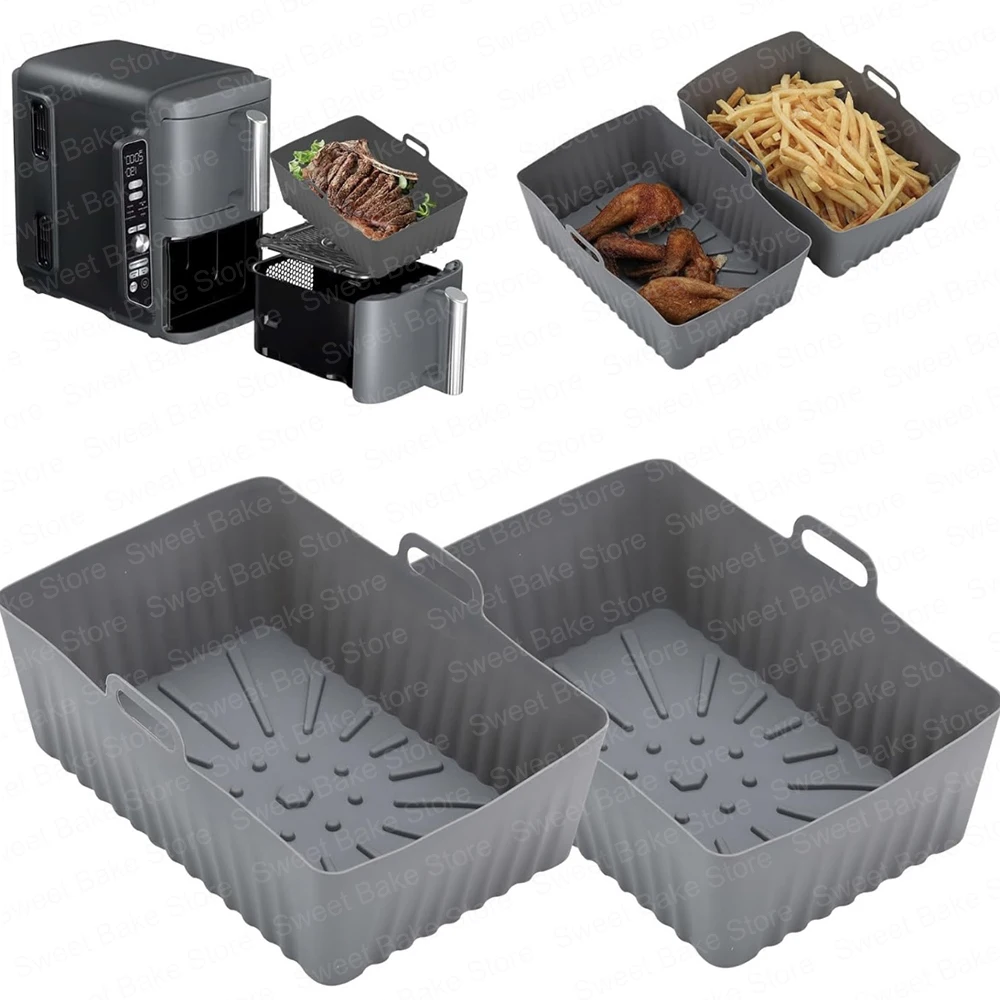2PCS Reusable Rectangle Air Fryer Silicone Baking Liners For Ninja AF400UK/AF451UK, Tower T17088, SL400UK, Air Fryer Accessories