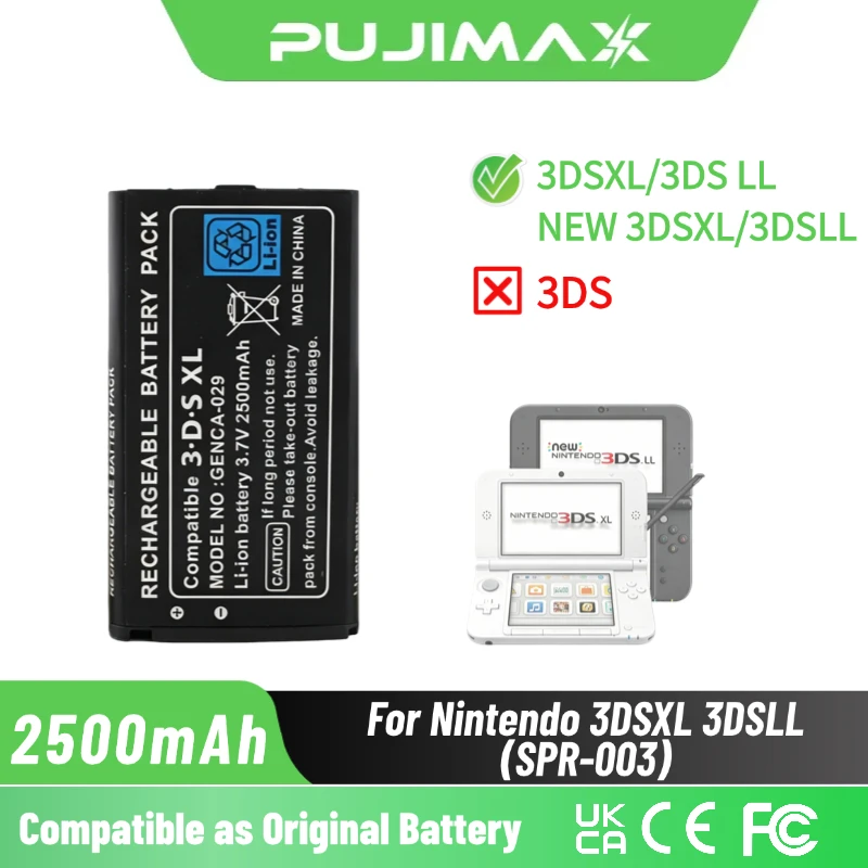PUJIMAX 2500mAh Akku 3,7V für Nintendo NEW 3DSXL 3DSLL Spielkonsole Wiederaufladbarer Lithium-Ionen-Akku Ersatzbatterien