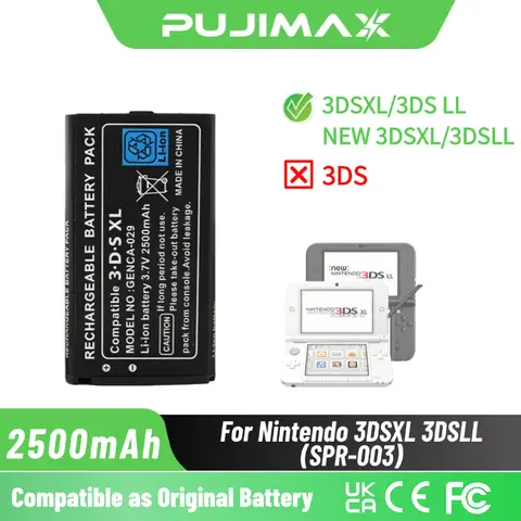 PUJIMAX 2500mAh Battery 3.7V for Nintendo NEW 3DSXL 3DSLL Game Console Rechargeable Lithium-ion Battery Replacement Batteries