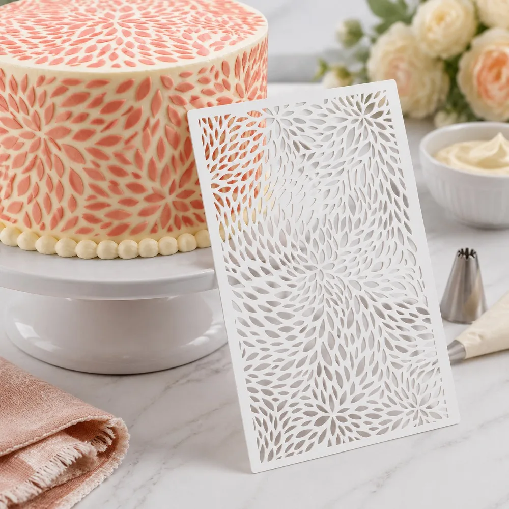 Vintage Floral Petals Cake Decor Stencil, Reusable PET Hollow‑Out Template for Birthday Wedding Cake & Handcraft Painting
