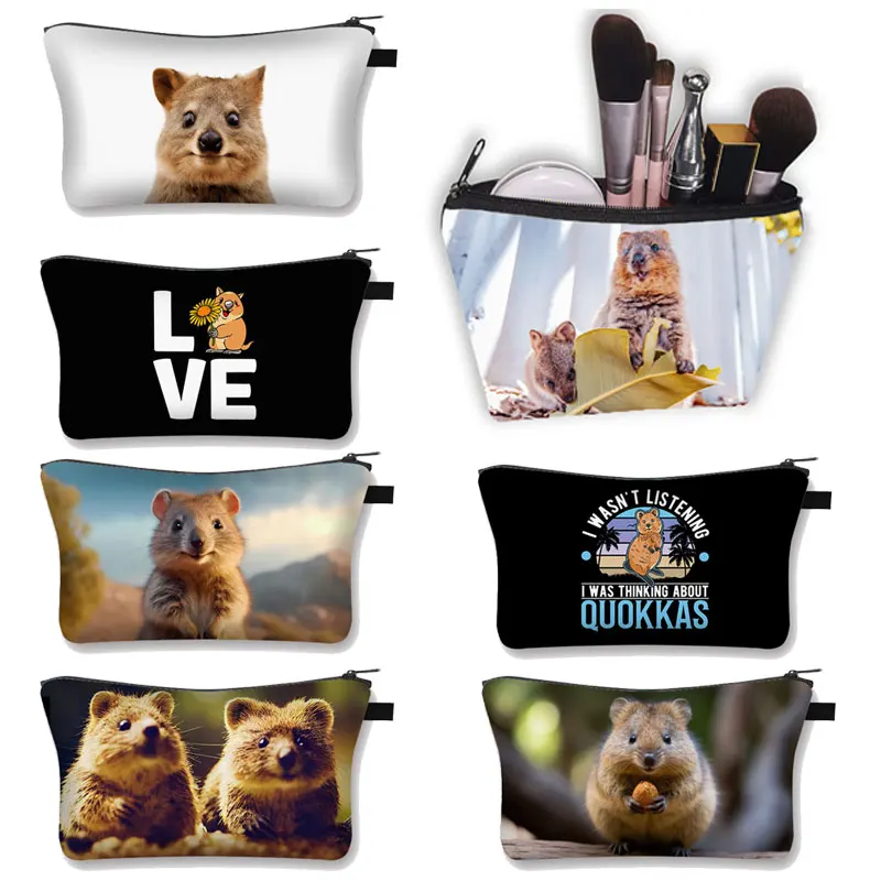 Cute Quokka Pattern Cosmetic Case Setonix Brachyurus Makeup Pouch Beauty Bag Wash Bag Lipstick Bag Toiletry Bag Cosmetic Bag