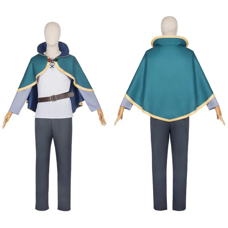 Anime KonoSuba Kazuma Satou Cosplay Costume Green Cloak Shirt Pants Belt Full Set Halloween Carnival Party Role Play Outfit - view 3