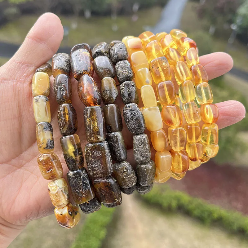 Original Amber Bracelets for Unisex New Genuine Irregular Beads Natural Black Medical Green Healing Jewelry Factory Unique Gift