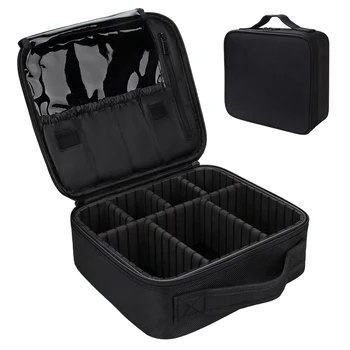 Travel Makeup Train Case Cosmetic Organizer Portable Storage Bag with Adjustable Dividers for Makeup Brushes Toiletry Jewelry