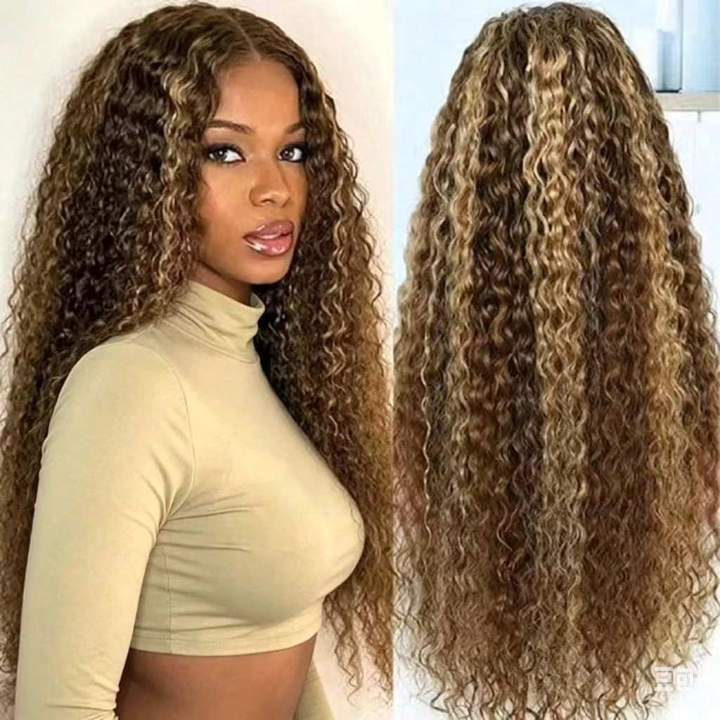 24 26 Inch13x4 Highlight P427 Deep Wave Honey Blonde Human Hair Wigs 250 Density HD Transparent Lace Front Wigs for Women Ombre Colored