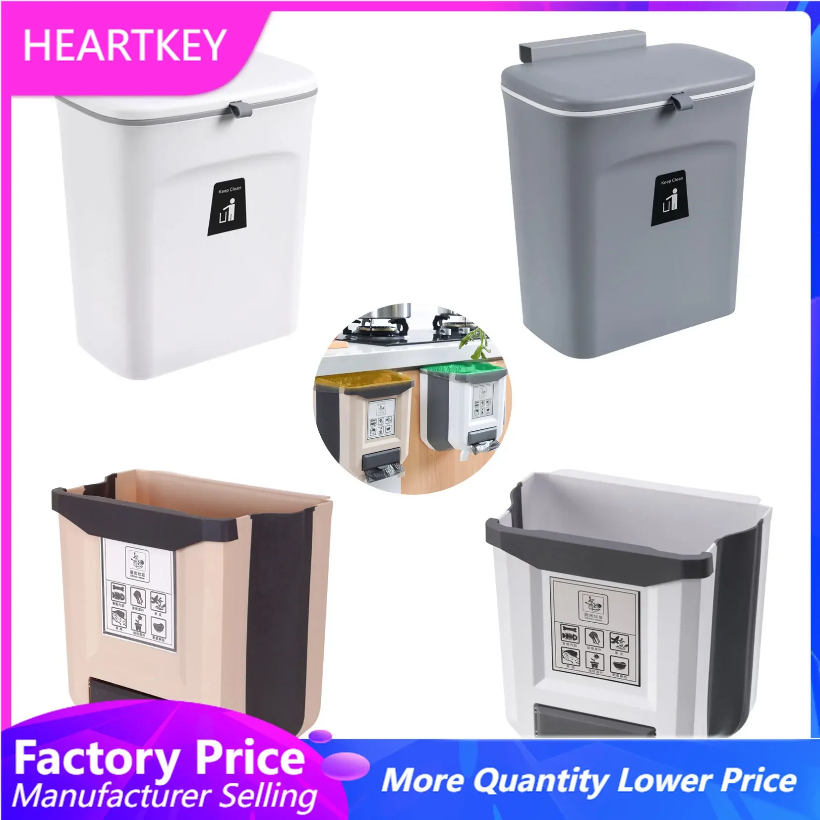 

Kitchen Trash Can Plastic Wall Mounted Hanging Waste Bin Garbage Cans Foldable Bathroom Recycle Rubbish Bin Cabinet Dustbin