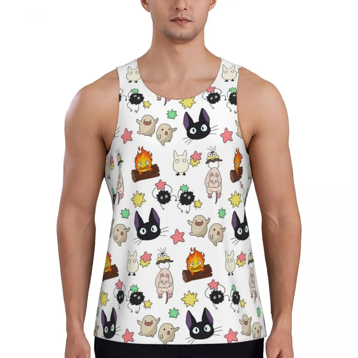 

Быстросохнущая милая дизайнерская рубашка Ghibli FANART Gym Tank Muscle без рукавов, дышащий жилет для бодибилдинга