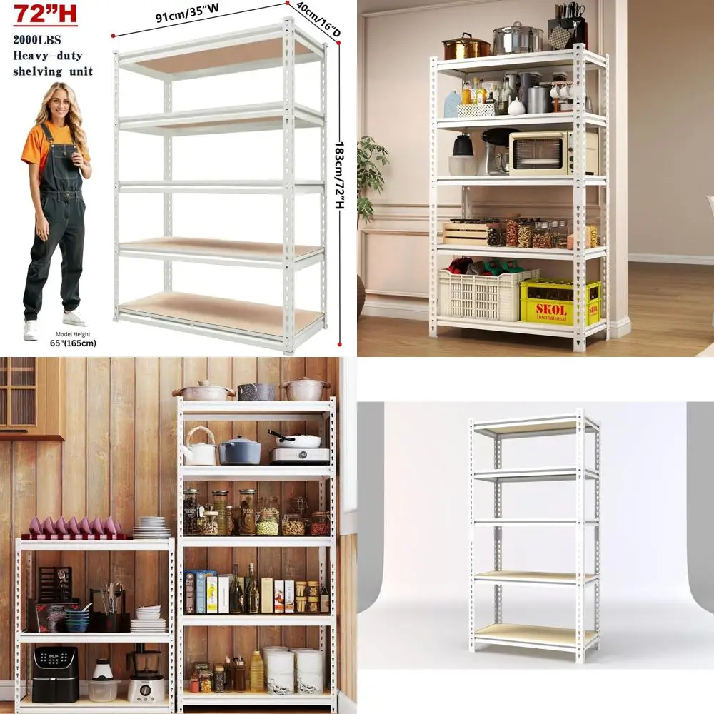 

Металлический стеллаж для хранения без болтов, 5 полок, усиленный, белый, 35Ш x 16Г x 72В, для гаража/склада/органайзер