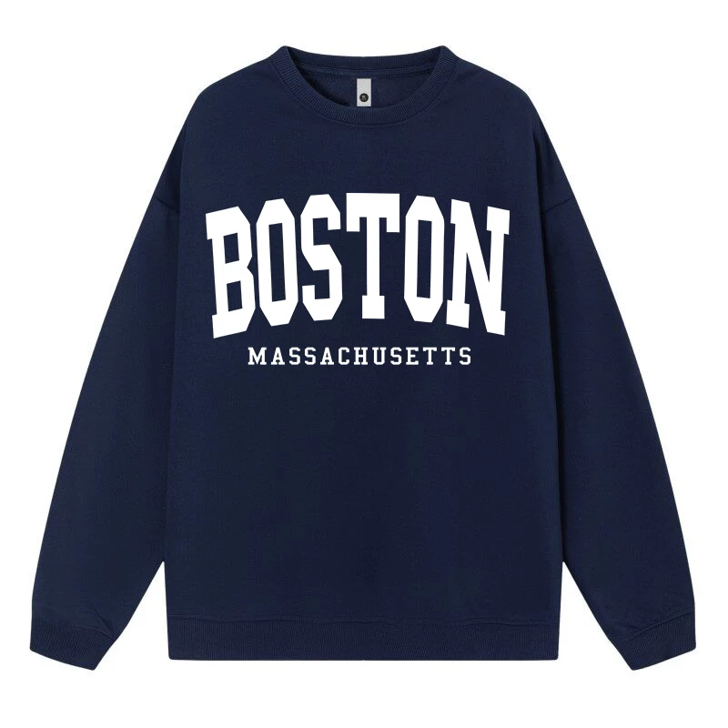 Autumn Simple Plus Size Woman Sweatshirts Boston Miss Achusetts Simple Letter Printing Prints Hoody Loose Pullover Fleece Tops