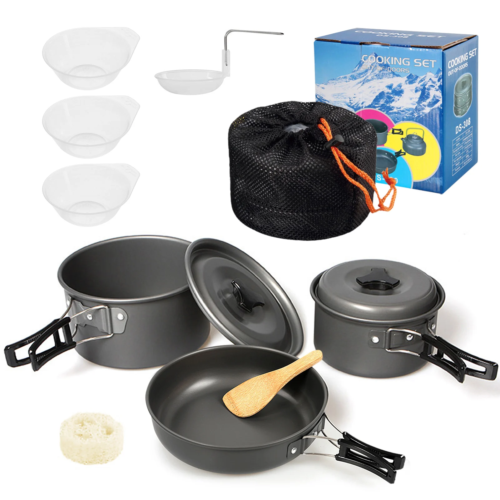 Camping Cookware Set Pot Frying Pan Non-stick Lightweight Stackable Storage Bag Suitable for 2-3 Person Outdoor Utensils