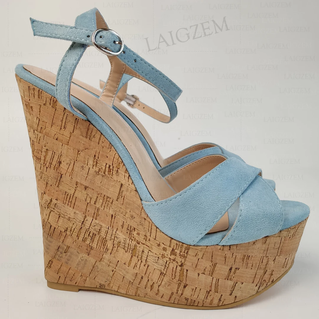 

BERZIMER/женские босоножки на танкетке из искусственной замши, туфли-лодочки с открытым носком, увеличивающие рост, женская обувь, большие размеры 38, 41, 43 45, 48