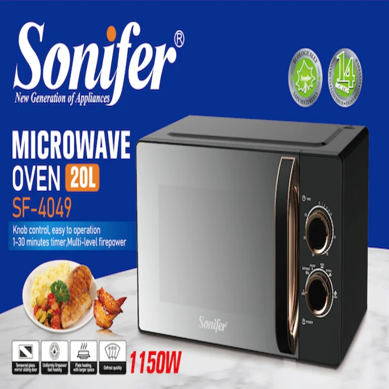 Microwave Oven Sonifer SF-4049 20L 1150W Electric Countertop Microwave with Defrost Function Timer Knob Control for Home Kitchen