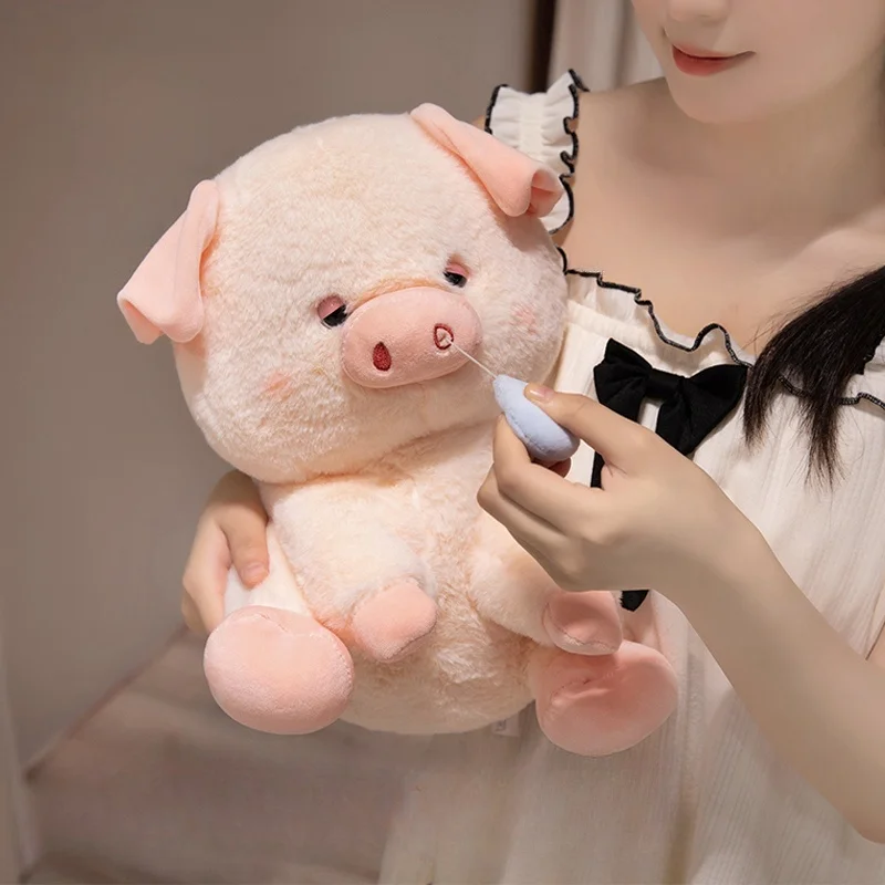 Cute Cartoon Pink Sitting Snot Piggy Plush Toys Creative Pulling Line Animal Toys For Children Nice Gift For Festivals To Family