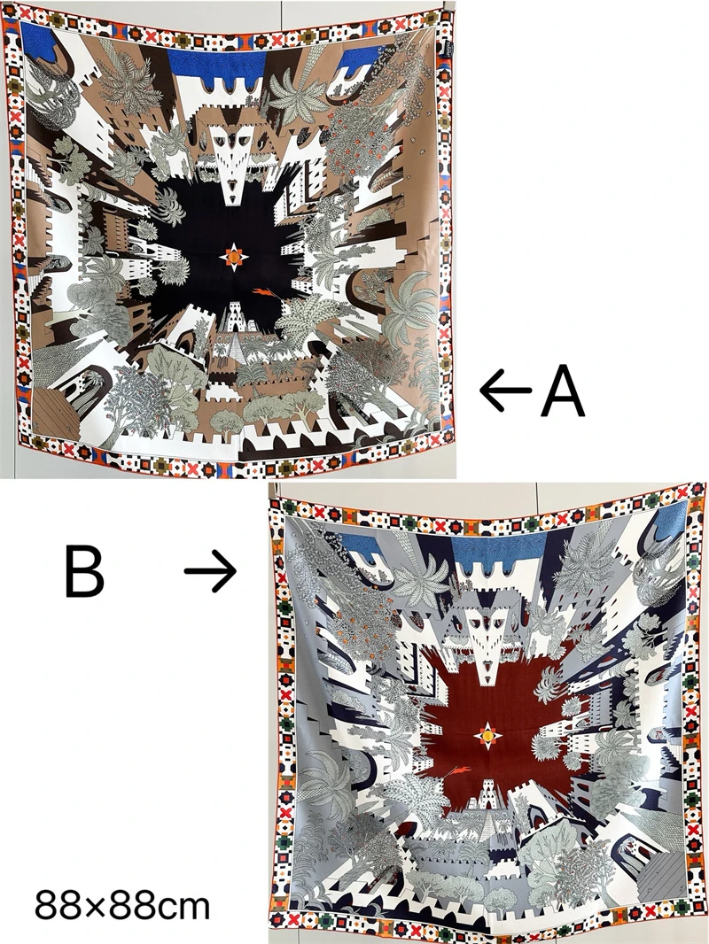 

18MM Silk Scarf Double Sided Luxury Designers Square Rolled Edges Scarves Wrap Women Foulards Femme Head Neck Bandanas 90 Hijabg