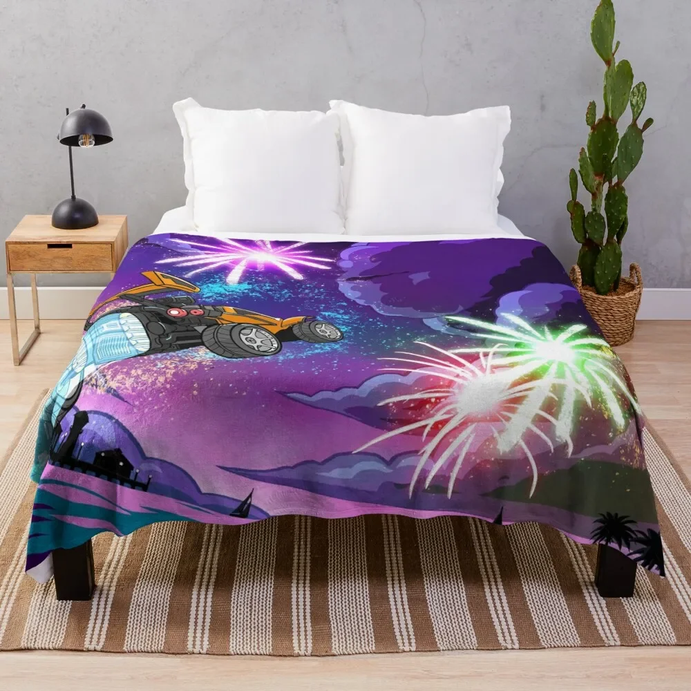 

Flying car poster on fireworks background Throw Blanket Decorative Sofas Summer Beddings For Sofa Thin Thermal Blankets